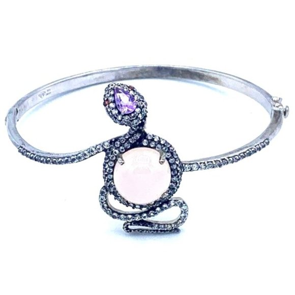 Jewelry - VINTAGE ELEGANT 925 SILVER ROSE QUARTZ BRACELET - RARE